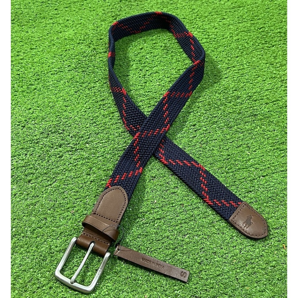 Retro Polo Ralph Lauren Belt Canvas Web 37" SM Geometric Zig Zag Woven NWT blue
